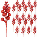 DIYASY Artificial Red Berry Stems,20 Pcs 7.8 Inch Glitter Christmas Tree Picks for Christmas Tree Ornaments,DIY Xmas Wreath, Hol