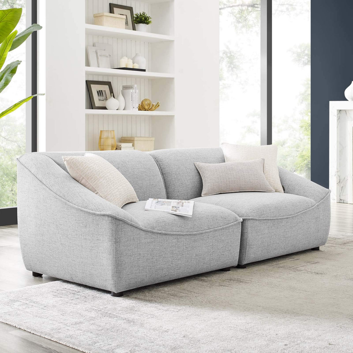 Modway Comprise Fabric Upholstered Sectional, Loveseat, Light Gray