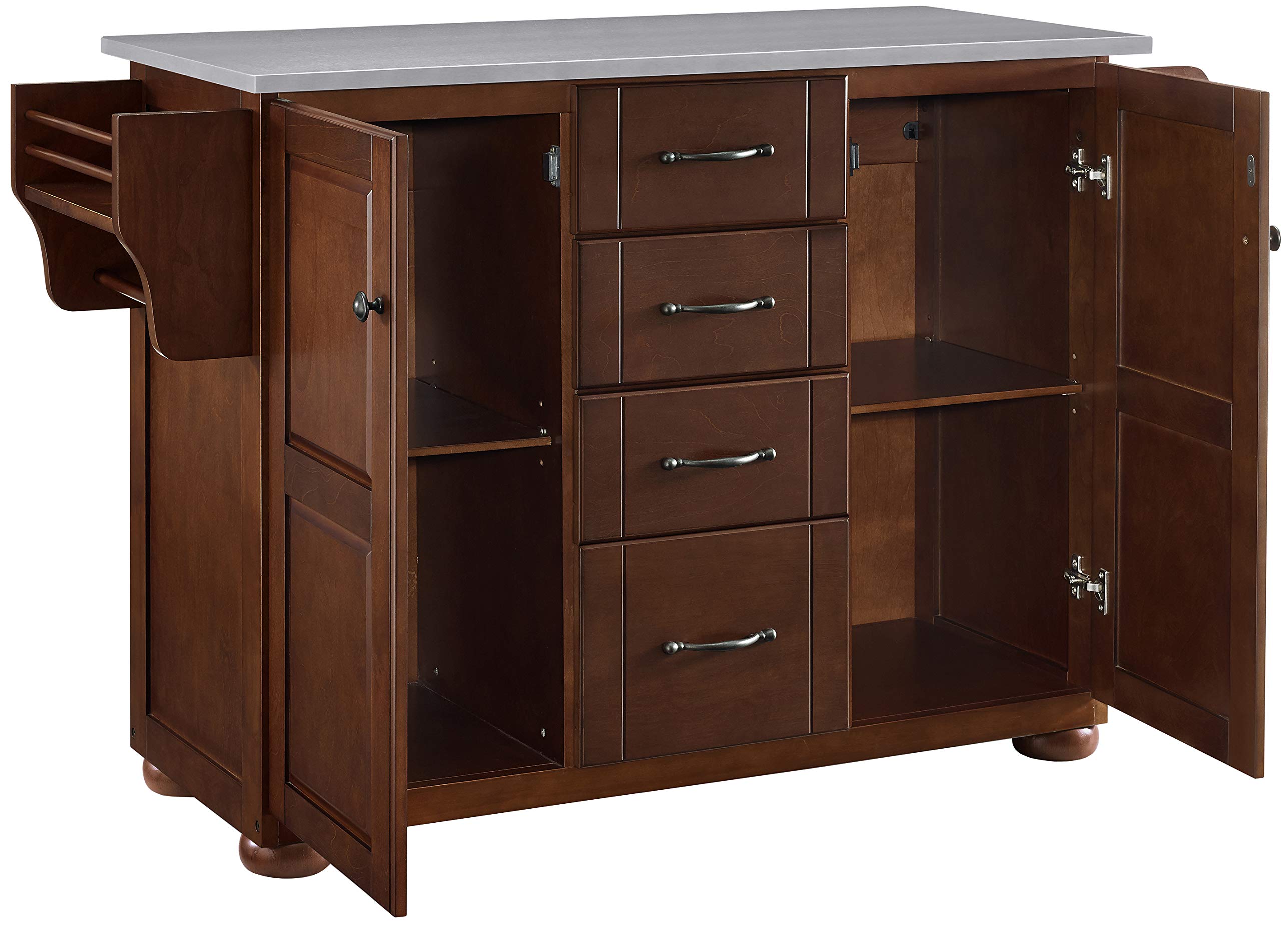 Crosley Furniture Eleanor Stainless Steel Top Kitchen Island With Spice Rack, Storage Drawers And Shelves, Mahogany
