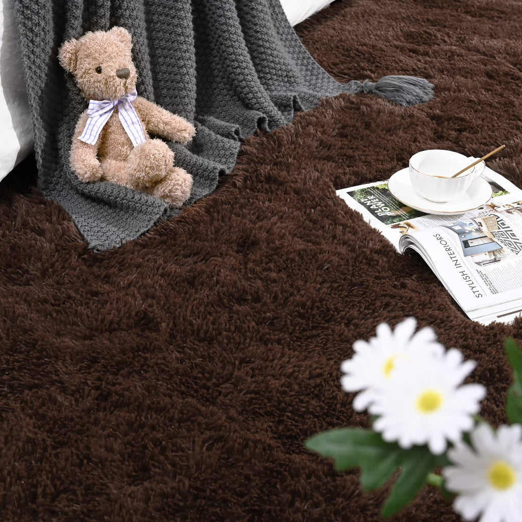 Detum Bedroom Rug Coffee 4X6 Fluffy Area Rugs For Bedroom Soft Living Room Rug Large Area Rug Washable And Nonslip Carpets Moder
