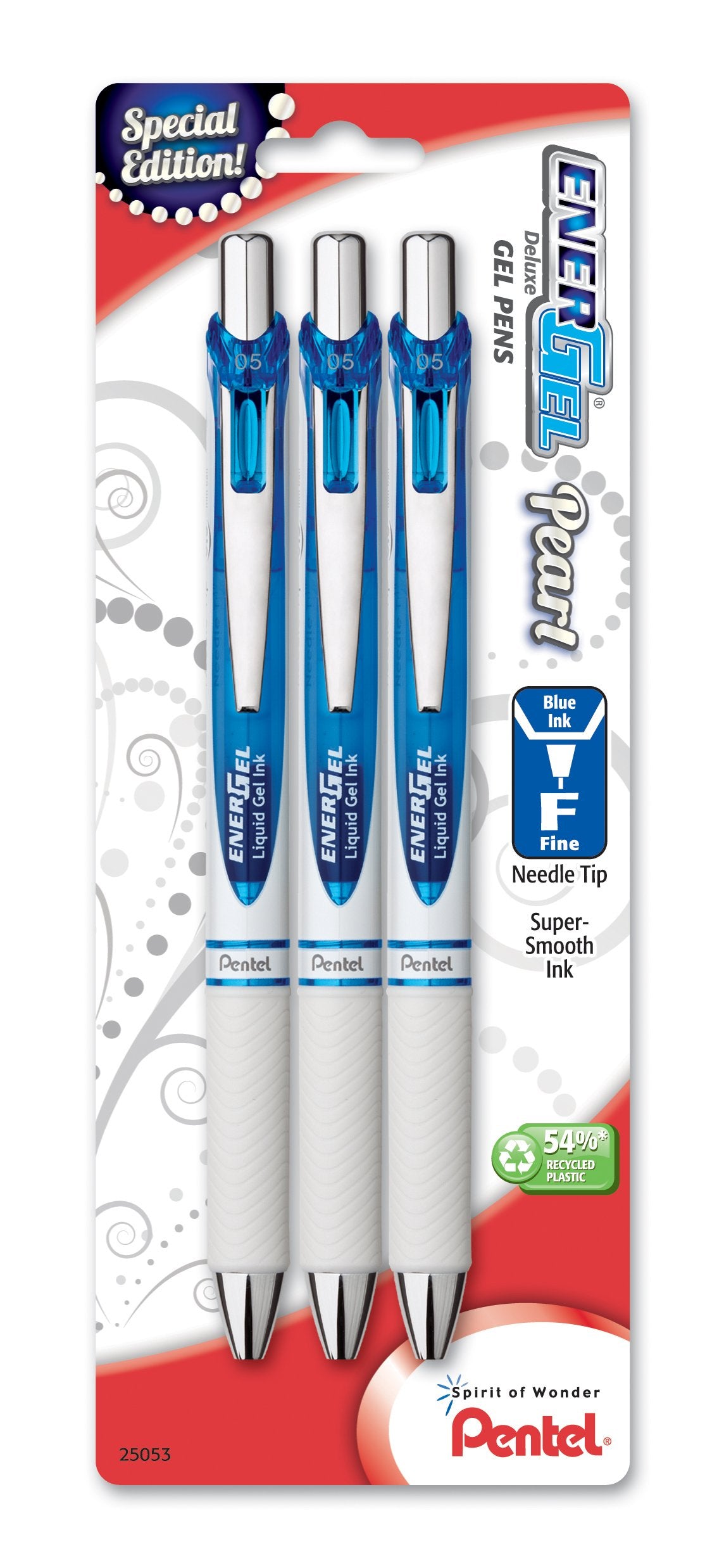 Pentel Energel Pearl Deluxe Rtx Liquid Gel Pen, 0.5Mm, Fine Line, Needle Tip, Blue Accent, Blue Ink, 3 Pack (Bln75Wbp3C)