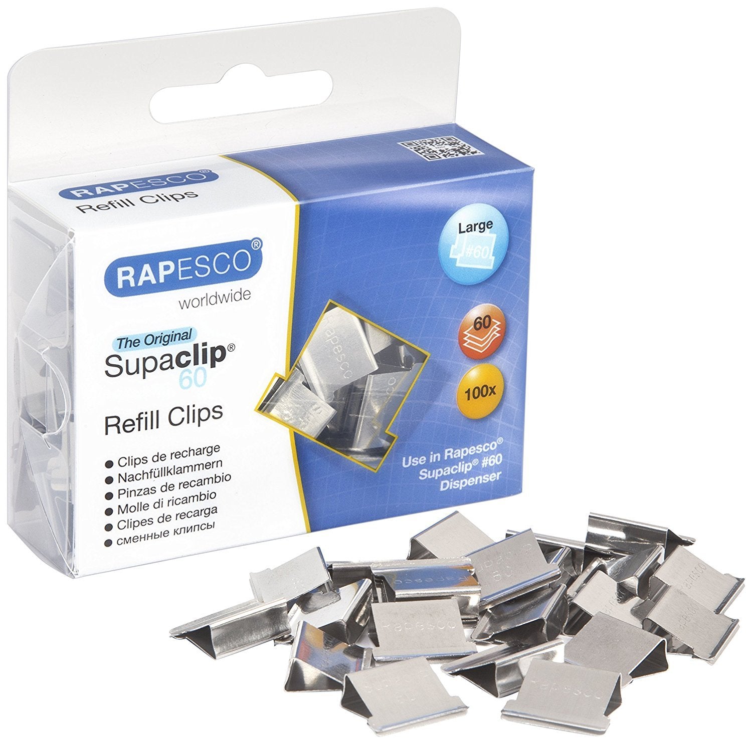 Rapesco Supaclip #60 Refill Clips - Stainless Steel, Pack Of 100 (Cp10060S)
