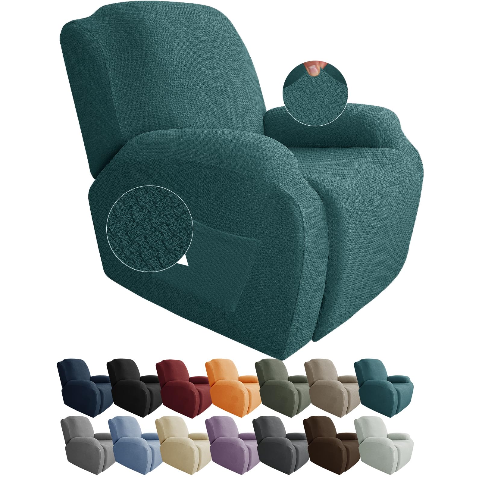 Jiviner Oversized Recliner Chair Covers 4 Piece Stretch Lazy Boy Recliner Sofa Slipcover Jacquard Large Recliner Covers With Elastic Bottom Soft Furniture Protector (Xl Recliner,Peacock Blue)