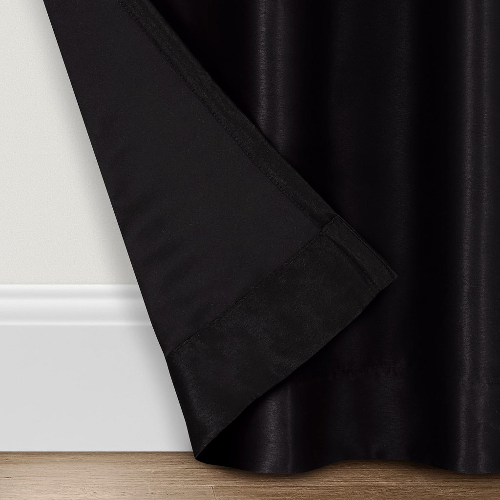 Eclipse Fresno Modern Blackout Thermal Rod Pocket Window Curtain For Bedroom (1 Panel), 52'' X 95'', Black