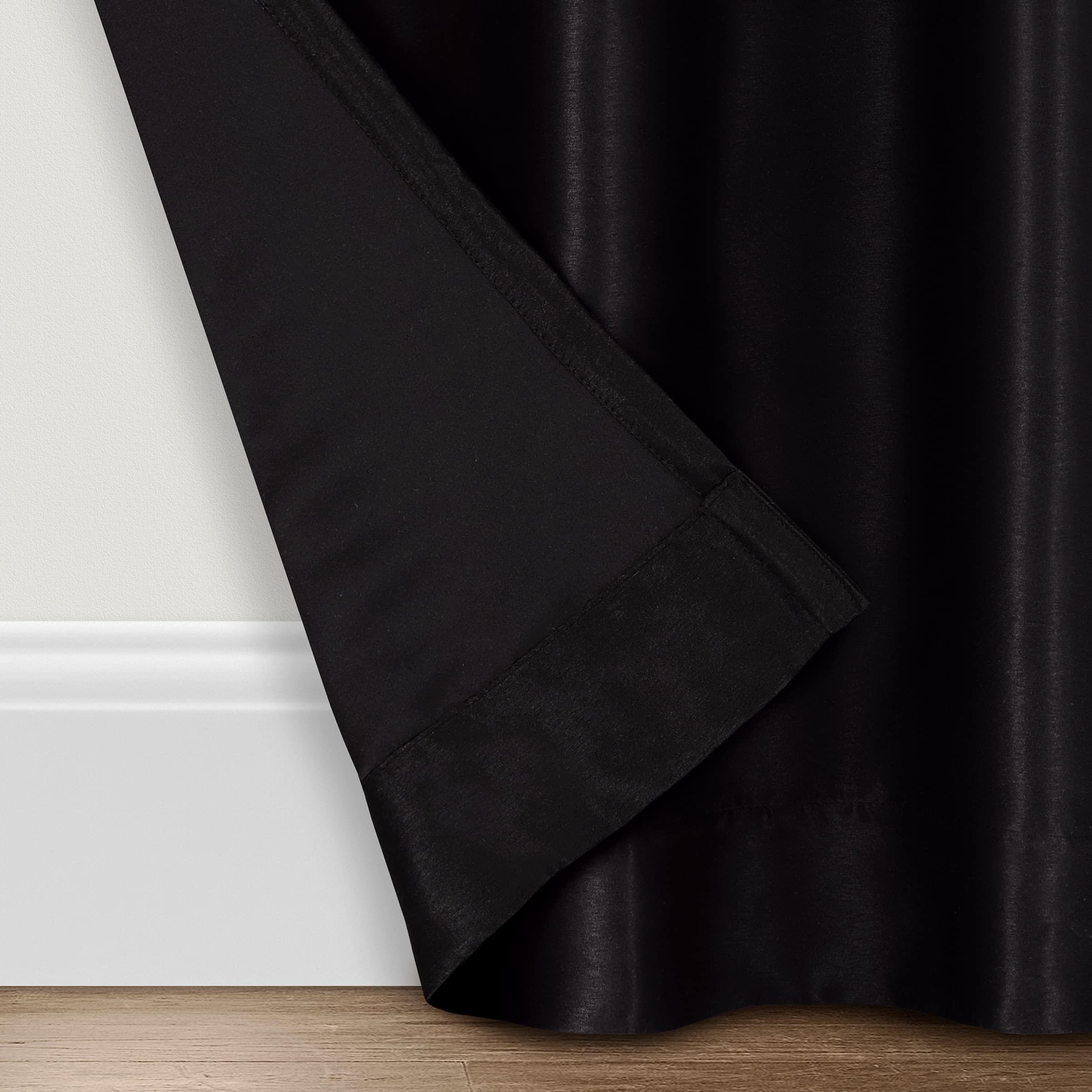 Eclipse Fresno Modern Blackout Thermal Rod Pocket Window Curtain For Bedroom (1 Panel), 52'' X 95'', Black