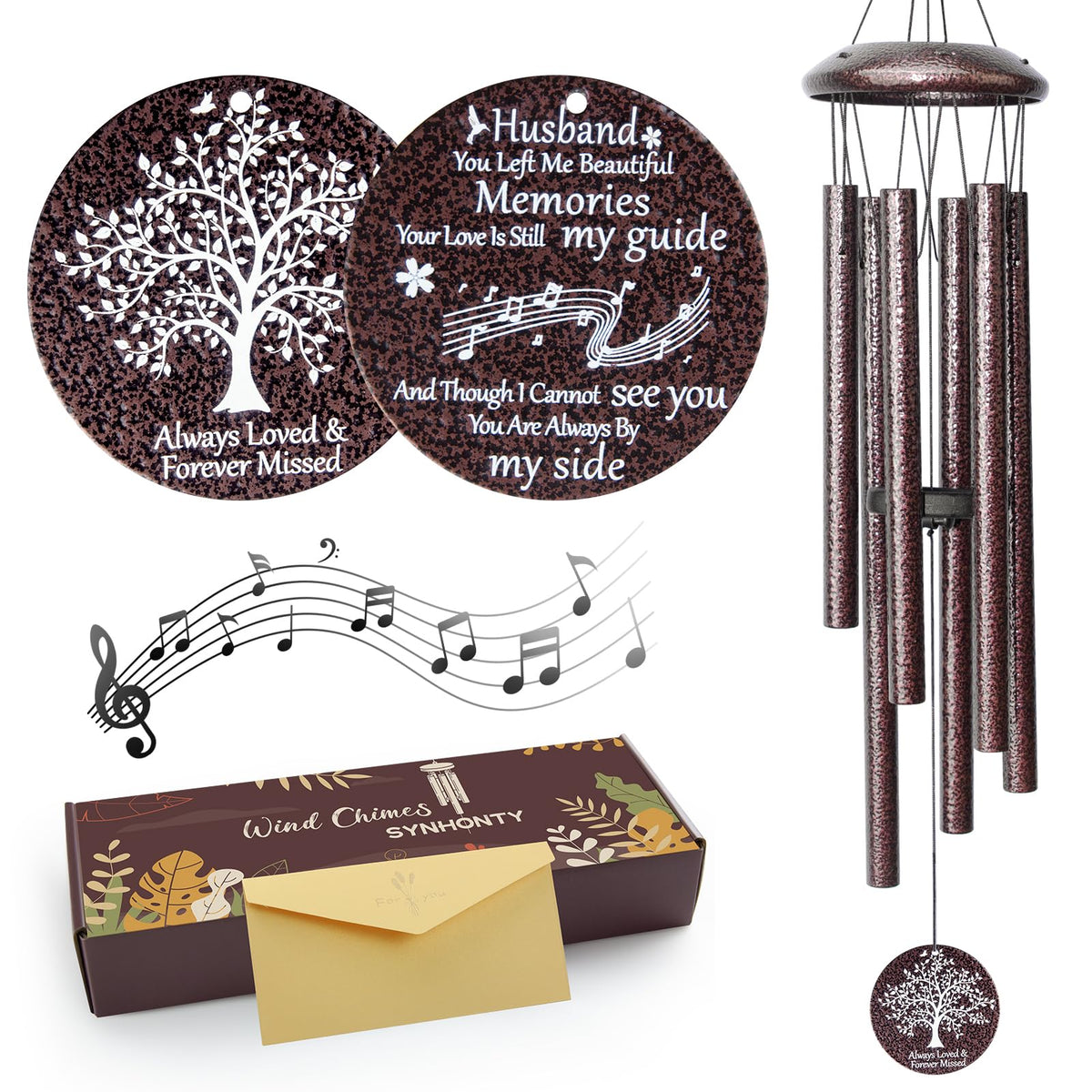 Memorial Sympathy Gifts For Loss Of Husband, 25' Memorial Wind Chimes For Loss Of Husband Sympathy Gift, Remembrance/Grief/Bere