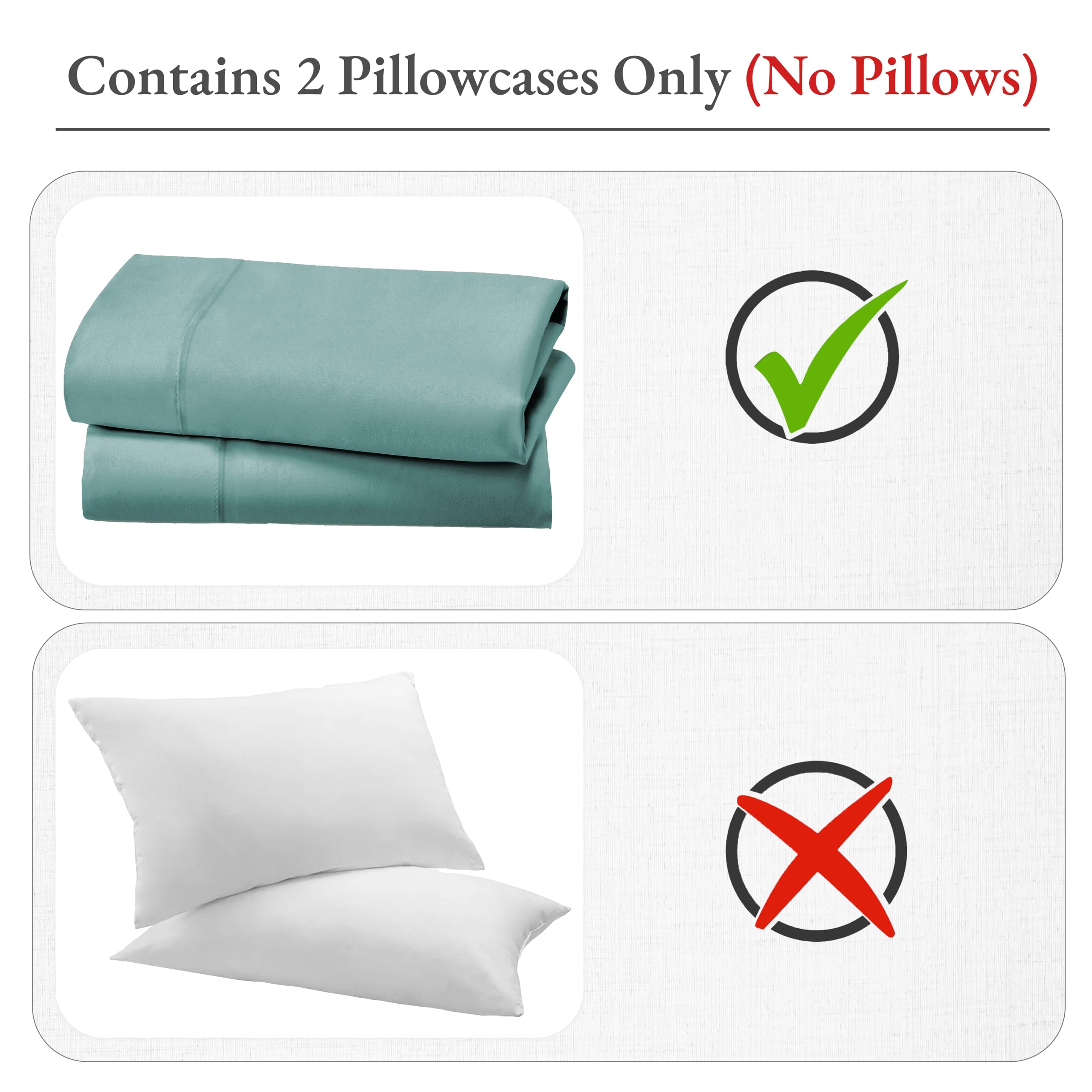 Standard Queen Size Pillowcase Set - 400 Thread Count, 100% Cotton Sateen, Set Of 2 Pillow Covers, Breathable, Cooling, Extra Soft Pillowcases For Kids, Teens, Women & Men - Teal