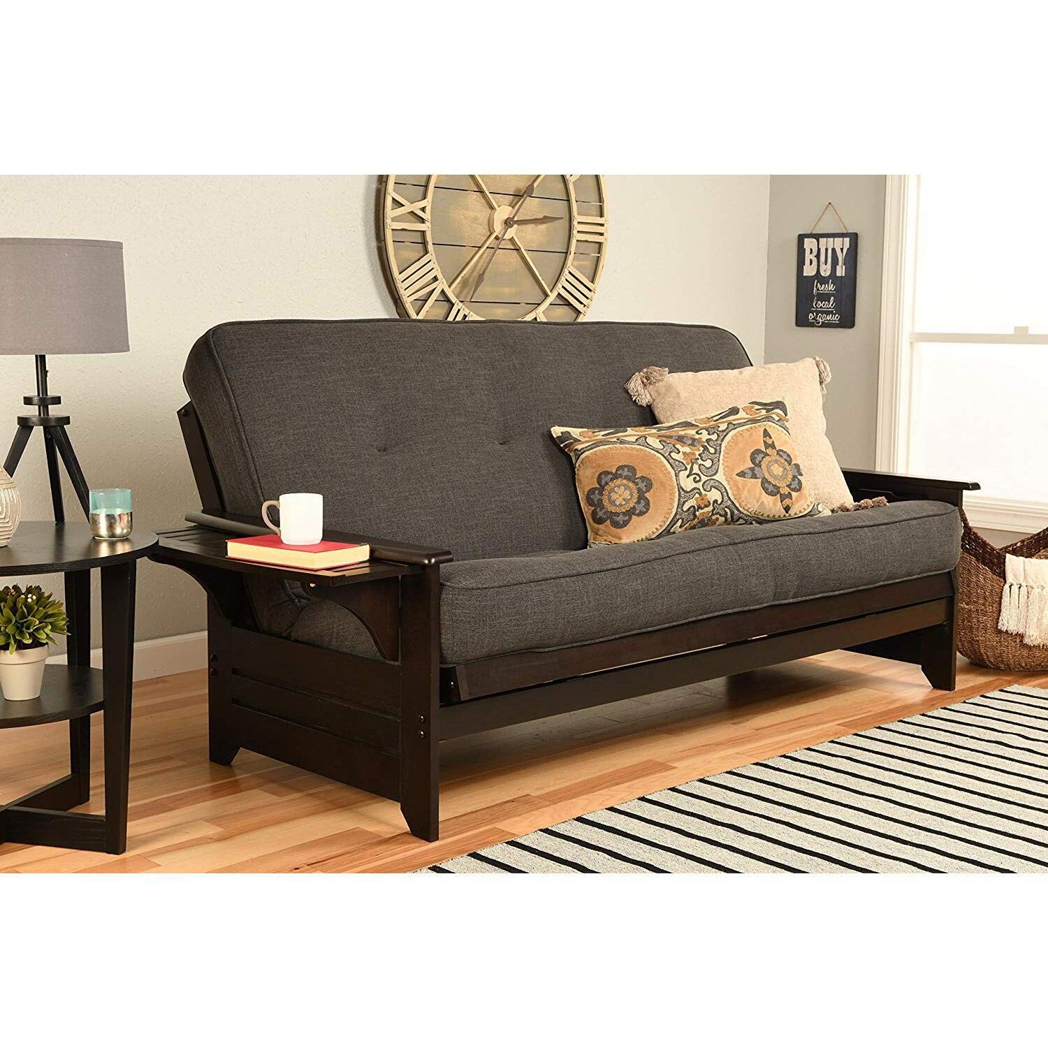 Kodiak Furniture Phoenix Full Size Futon in Espresso Finish, Linen Charcoal