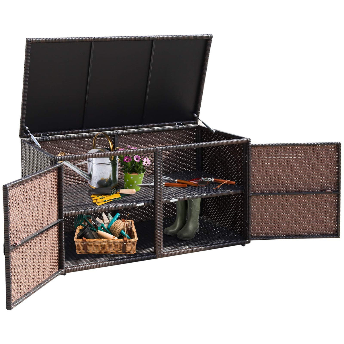 Happygrill Deck Box Outdoor Wicker Storage Box Cabinet 88 Gallon Storage Container Bin Box For Toys Furniture Tools In Garden Ba