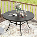 Vicllax Metal Patio Round Table For 8, 53' All Weather Round Outdoor Dining Table For Lawn Garden, Outdoor Patio Table With Umbrella Hole, Black Tabletop