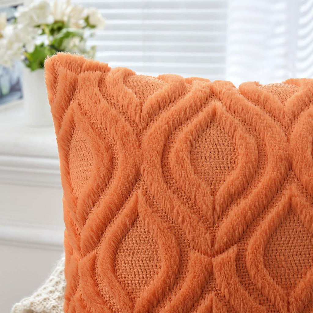 Miulee Bright Orange Throw Pillow Covers 20X20 Inch, Soft Winter Plush Faux Wool Couch Pillow Covers Set Of 2 Decorative Farmhouse Boho Throw Pillows For Sofa Living Room Bed