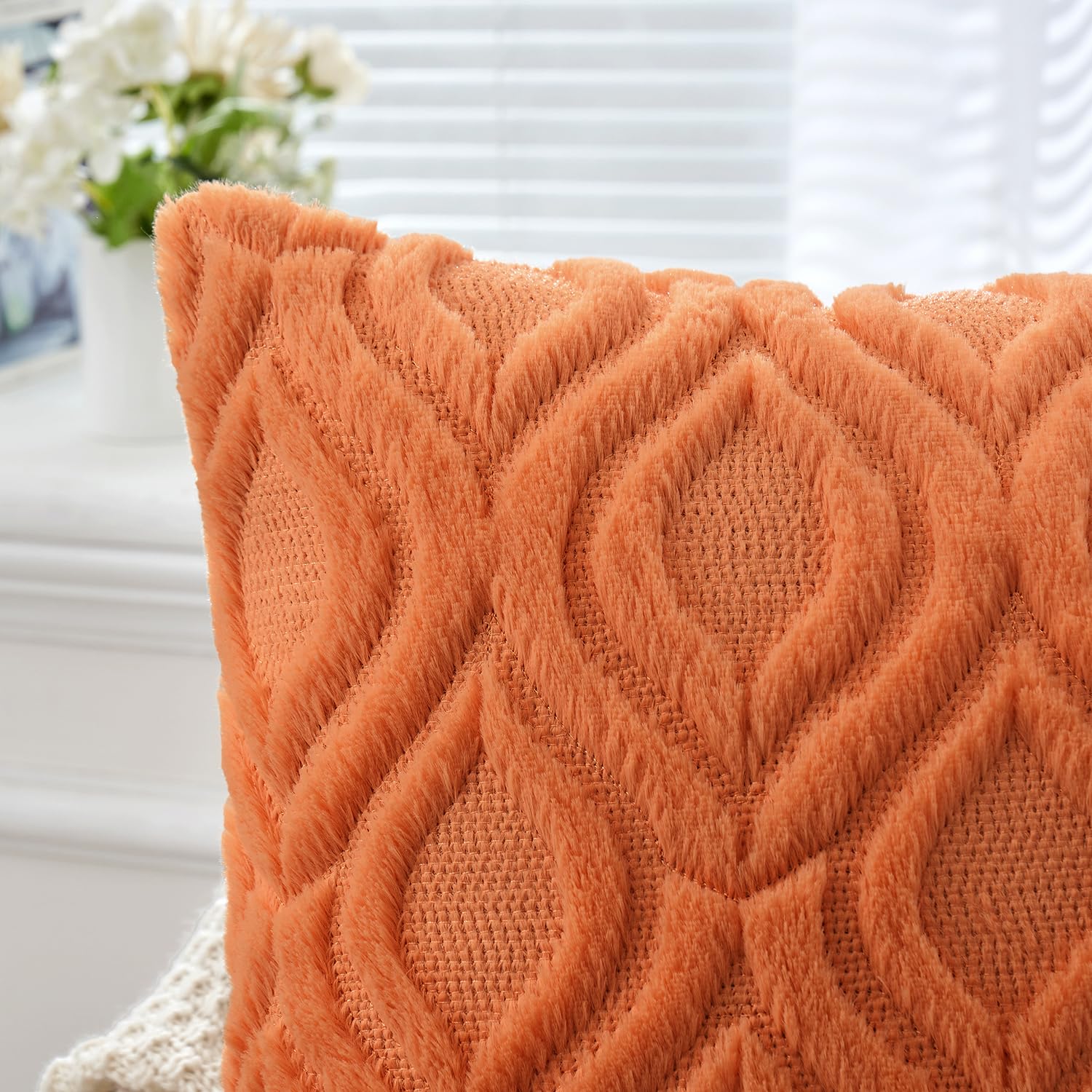 Miulee Bright Orange Throw Pillow Covers 20X20 Inch, Soft Winter Plush Faux Wool Couch Pillow Covers Set Of 2 Decorative Farmhouse Boho Throw Pillows For Sofa Living Room Bed