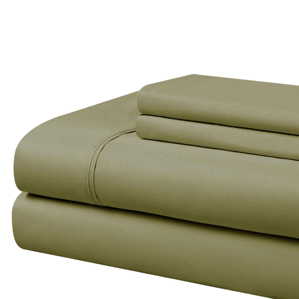 Cathay Home Essentials Ultra Soft Hypoallergenic Wrinkle Resistant Double Brushed Microfiber Bedding Sheet Set, Sage, King