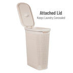 Mind Reader 40L Slim Laundry Hamper, Clothes Basket, Lid, Linen Design, Plastic, 18.5   L X 10.75   W X 23.5   H, Ivory