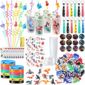 Wettarn 147 Pcs Dragon Themed Birthday Party Favors Gift for 18 People Include Cup with Lids Badges Mini Dragon Model Stickers S