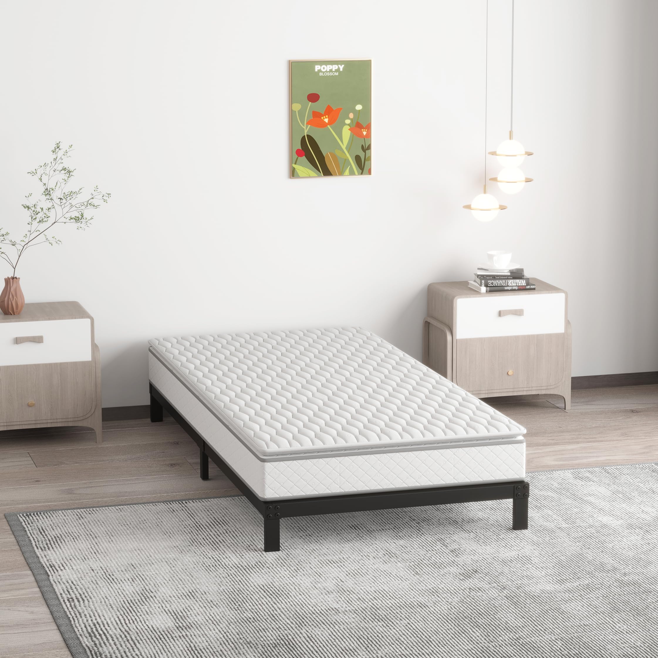 Upcanso 7 Inch Xl Twin Bed Frames No Box Spring Need, Low Profile Metal Platform Twin Xl Size Bed Frame, Heavy Duty Support Bedframes Twin Xl, Easy Assembly