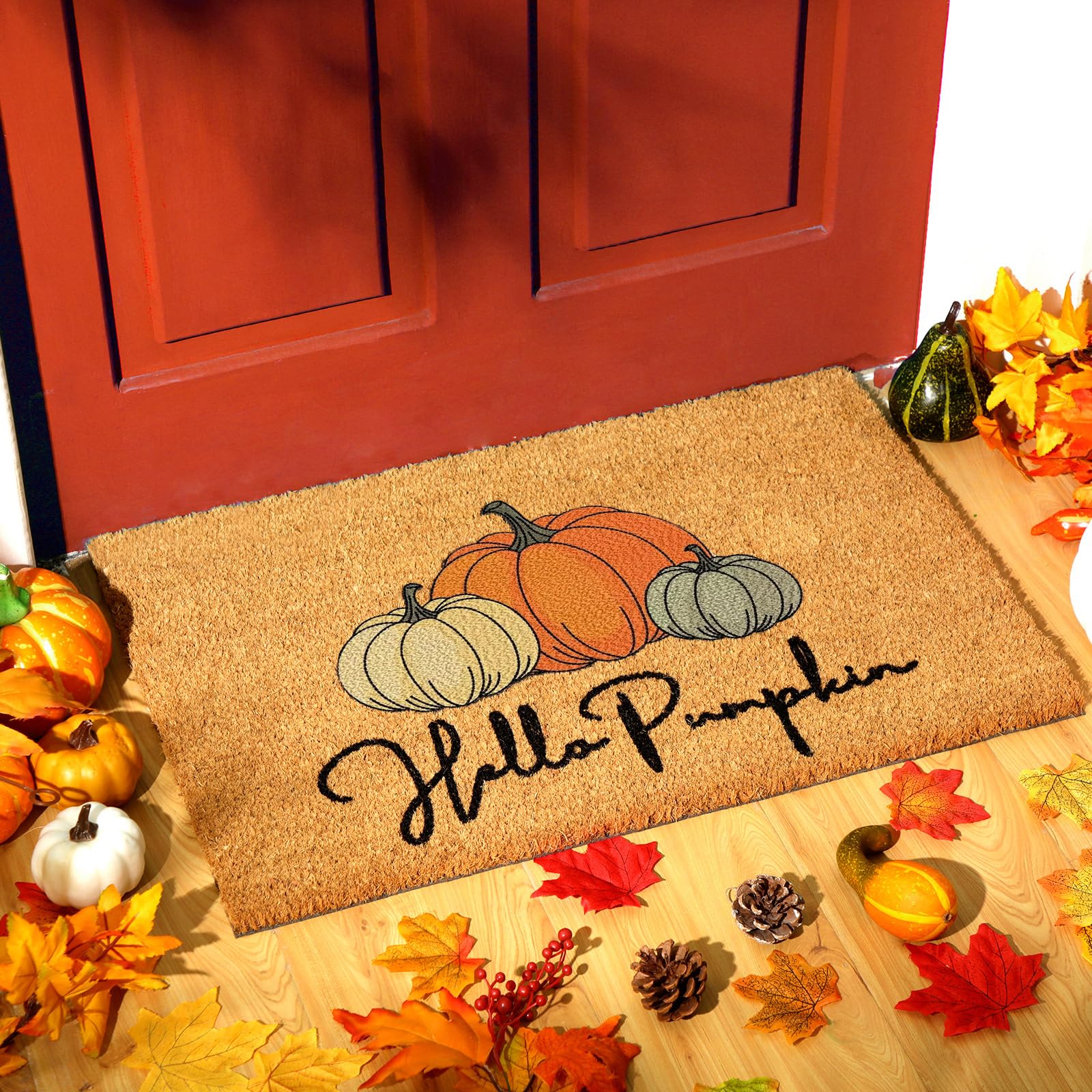 Ceenna Hello Pumpkin Doormat Fall Coir Doormat Pumpkins Welcome Door Mat Autumn Non Slip Floor Mats Pumpkins Thanksgiving Indoor