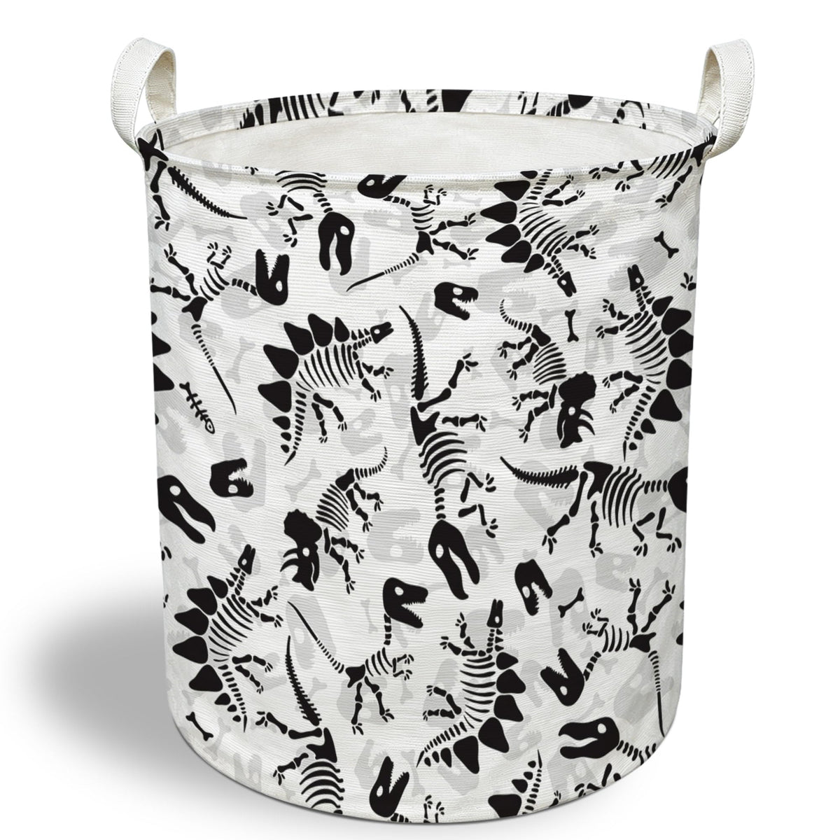 EGBTL Dinosaur Skeleton Laundry Basket, Kids Collapsible Laundry Hamper with Handles, Funny Black and White Dino Skeleton Clothe
