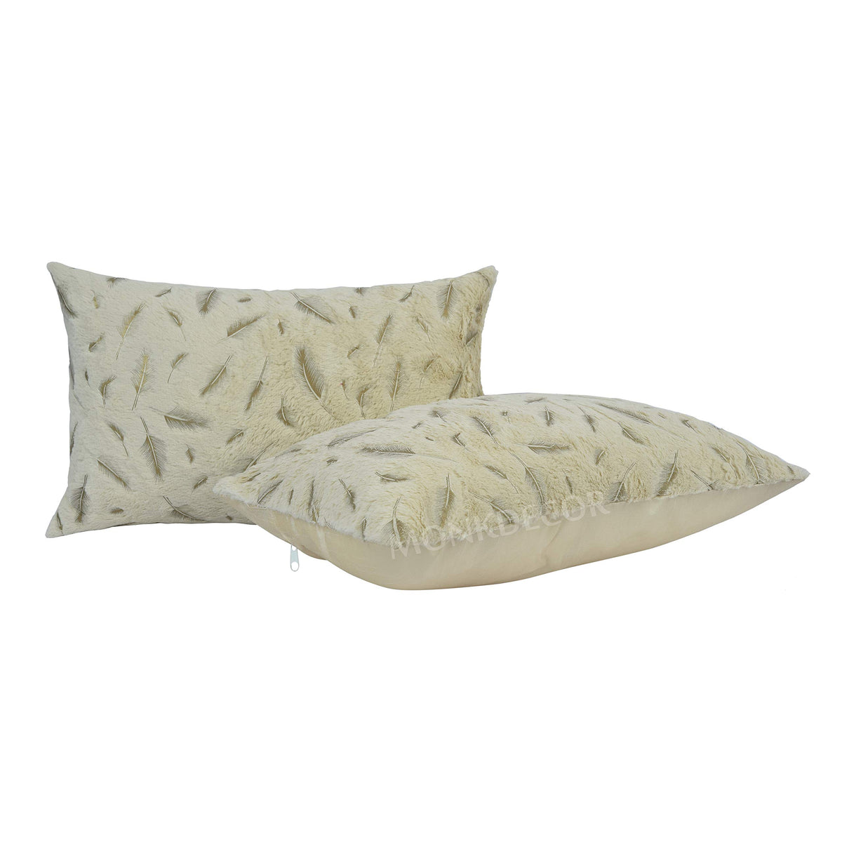 Monkdecor Patti Fur Design Velvet Cushion Cover 12X18 Inches (Cream) Set Of 1 Piece