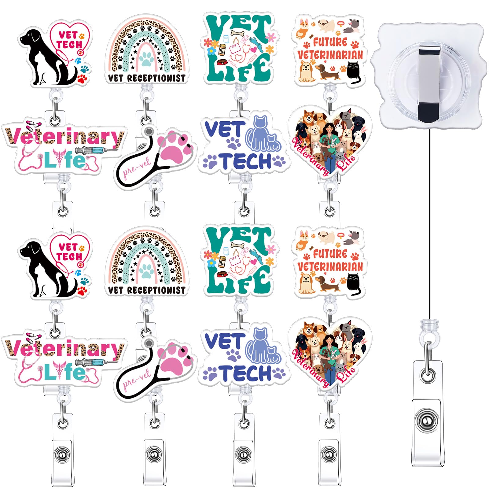 Suncalla 16 Pcs Christmas Vet Tech Gifts Bulk Vet Tech Badge Reels Veterinary Technician Badge Holder Retractable with Clip Vete