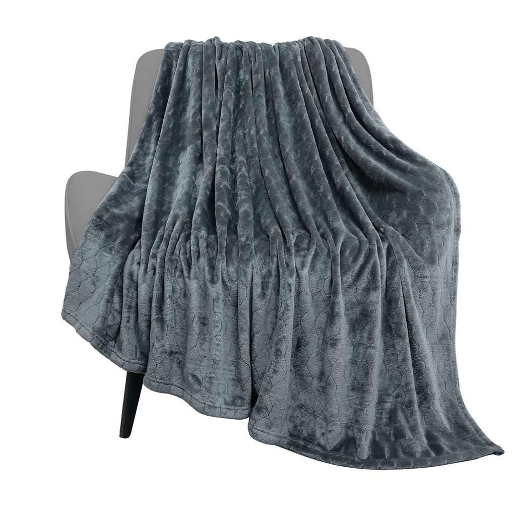 TOONOW Fleece Textured Plush Throw Blanket Geometric Pattern Microfiber Flannel Grey Blue 50" x 60"