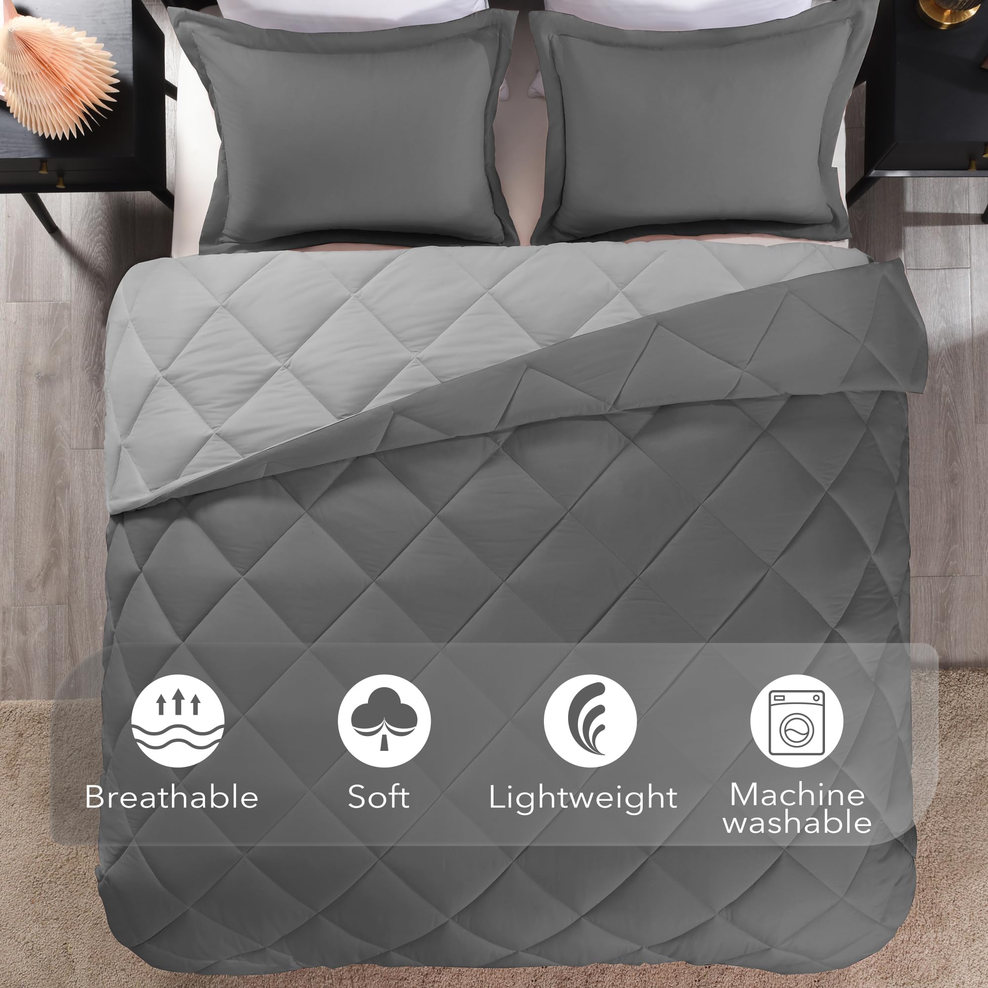 Downluxe Full Size Comforter Set - Charcoal And Grey Full Comforter - Soft Bedding Sets For All Seasons -3- Piece Comforter Set Full With 2 Reversible Pillow Shams