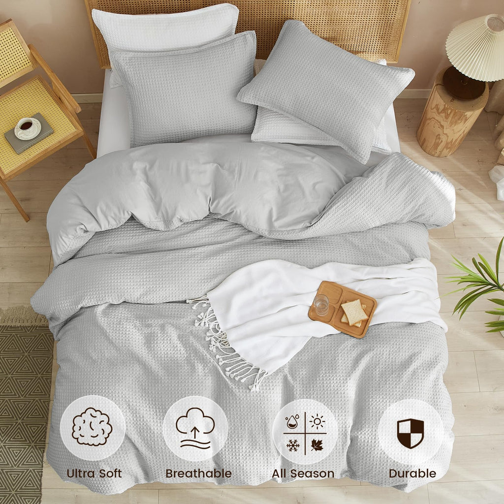 Phf Waffle Weave Duvet Cover Set King Size, 3 Piece Ultra Soft Breathable Durable Comforter Cover For All Season, Waffle Texture