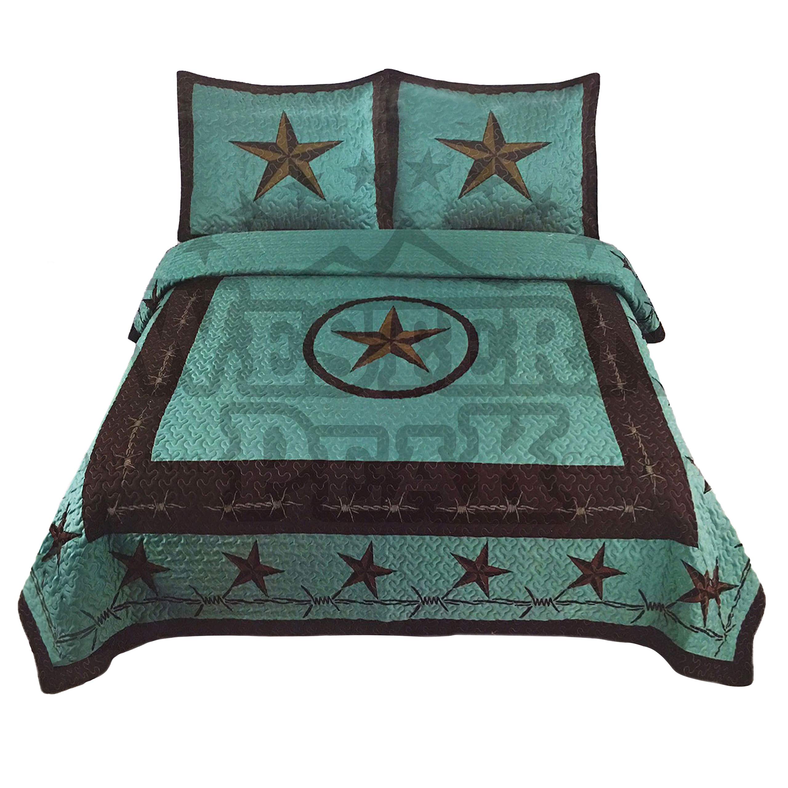 3-Piece Western Lone Star Barb Wire Cabin / Lodge Quilt Bedspread Coverlet Set (Queen)