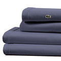 Lacoste 100% Cotton Percale 4-Piece Sheet Set - Cool, Crisp, Matte, and Durable, Oeko-Tex Certified - Solid, Vintage Indigo, Que