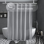 Aoohome 96 Inch Extra Long Shower Curtain Liner, Polyester Bathroom Curtain For Hotel With Hooks, Waterproof, Weighted Hem, Ligh