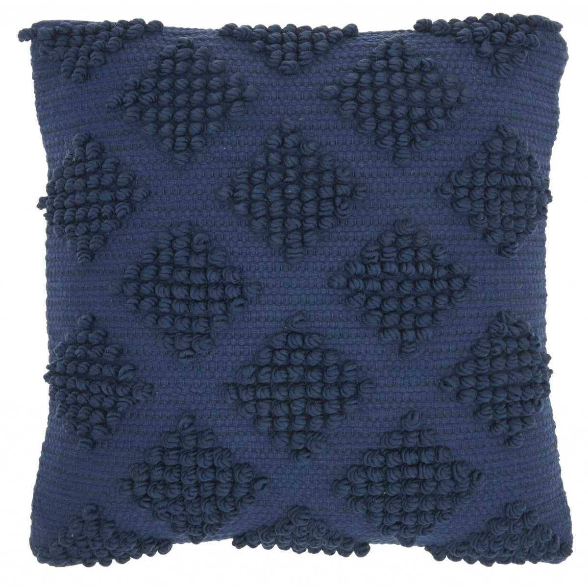 HomeRoots 60% Cotton 40% Micropolyester Navy Blue Textured Diamonds Throw Pillow