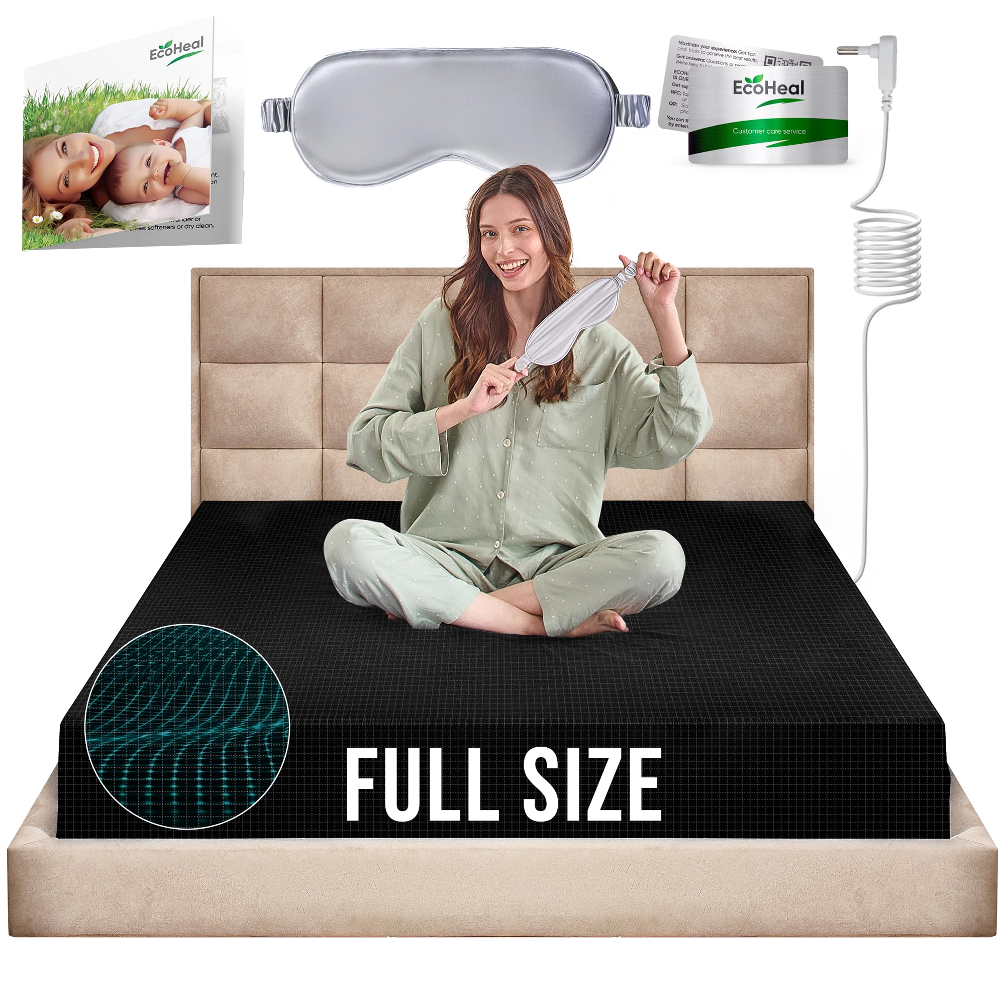 Earth Grounding Fitted Sheet Full Size With 12% Silver Fiber & 4% Silk & 84% Organic Cotton - Black - Soft Earth Grounding Well