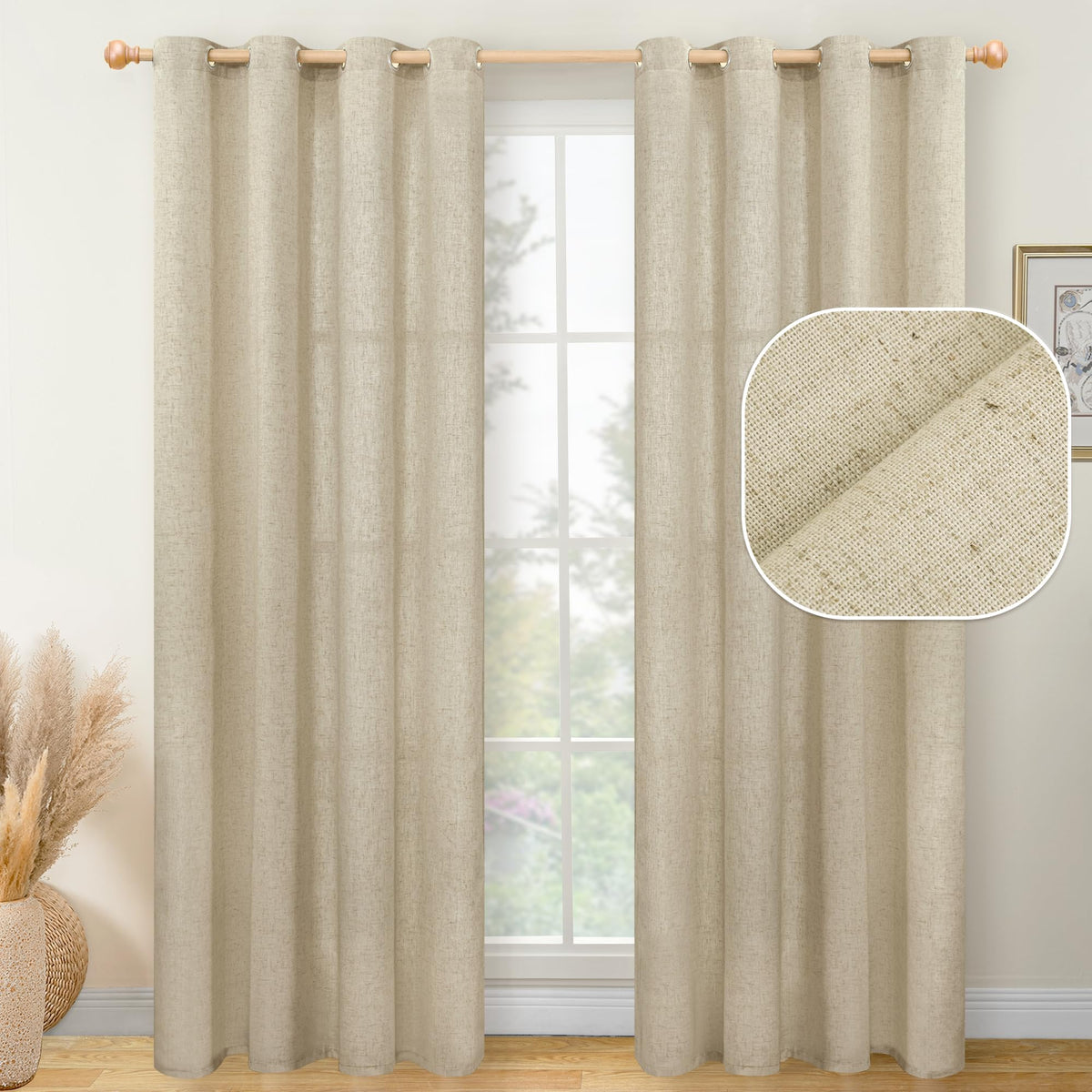 YoungsTex Burlap Linen Curtains 84 Inch Length 2 Panels for Living Room Grommet Privacy Light Filtering Window Drapes for Bedroo