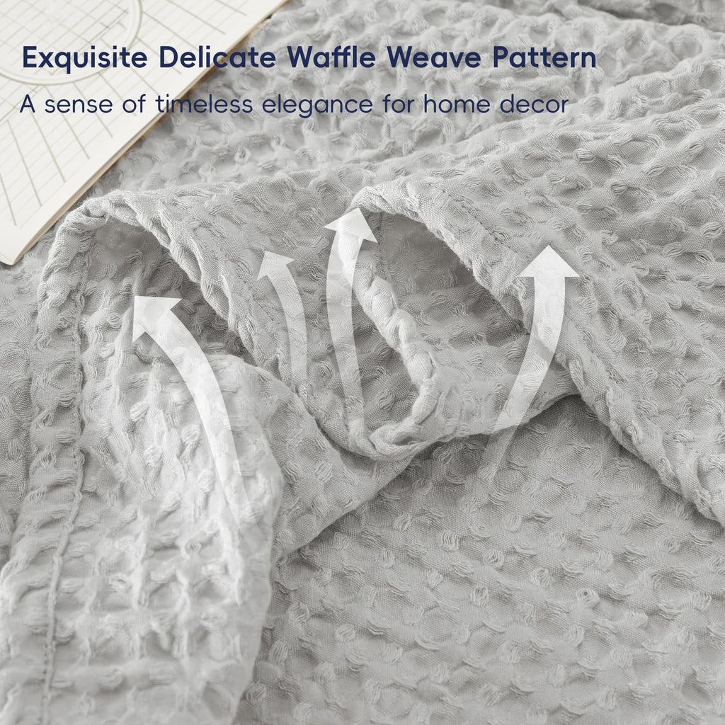 Phf Ultra Soft Waffle Weave Blanket Queen Size 90'X 90'- Washed Lightweight Breathable Cozy Woven Blanket For Bed - Aesthetic Decor For Couch Bedding Sofa Home Car - Light Grey