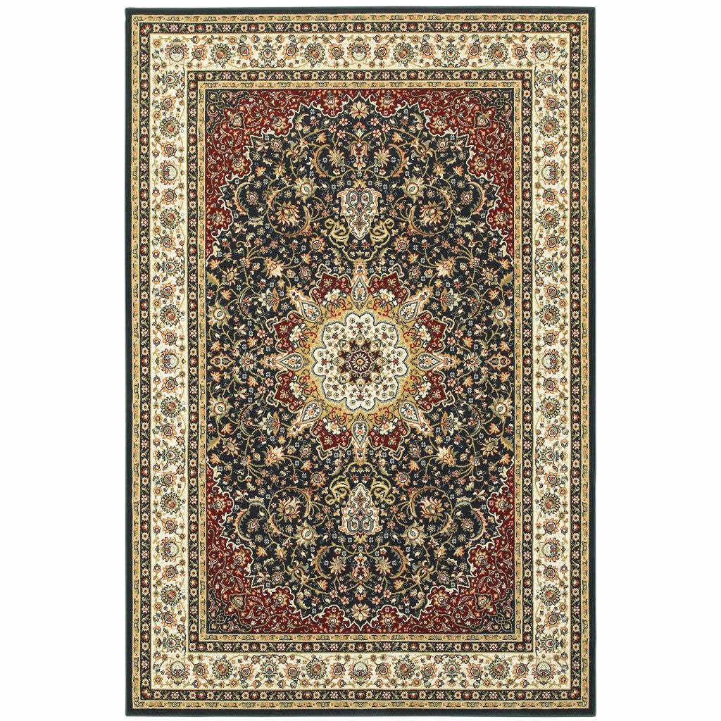 HomeRoots 509145 6 x 9 ft. Navy & Ivory Oriental Power Loom Stain Resistant Area Rug