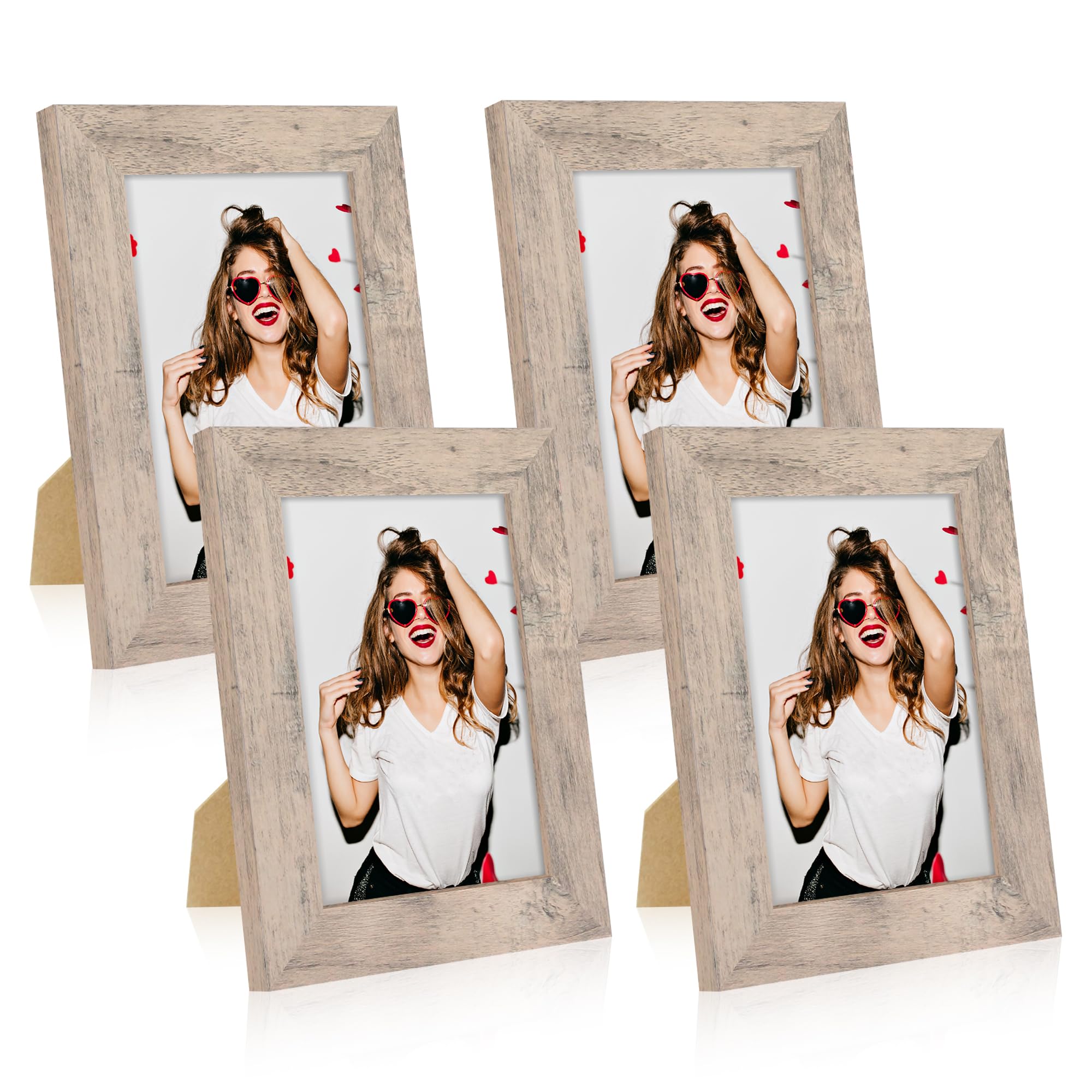iRahmen 4 Pack 5x7 Picture Frame Smoke Grey Set with High Definition Glass 5 x 7 Photo Frames for Desktop Display and Wall Mount