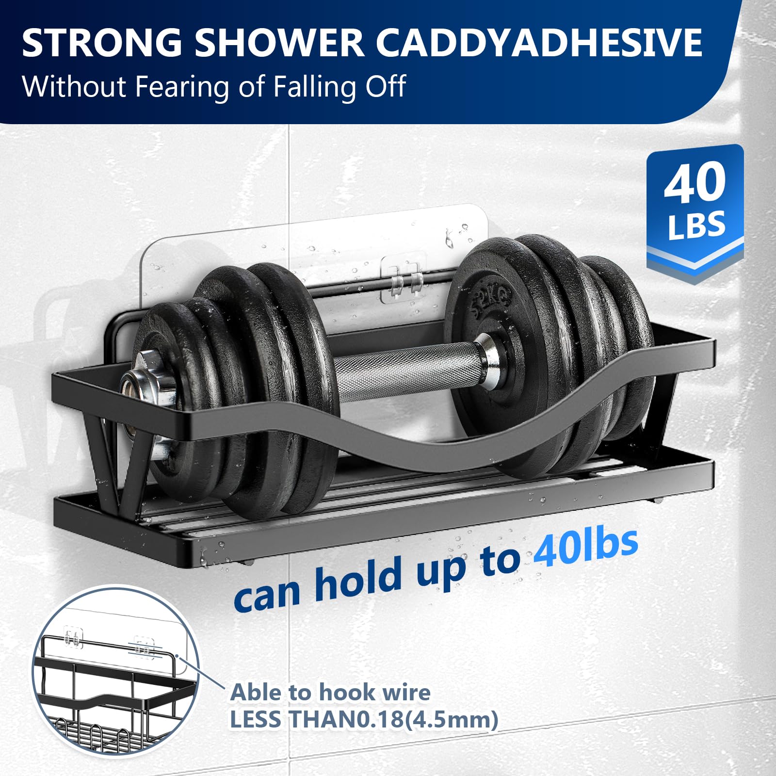 Fgsaeor 9-Pack Shower Caddy Adhesive Replacement, Transparent Adhesive Hooks Stickers, Strong Hook Strip For Shower Caddy Basket