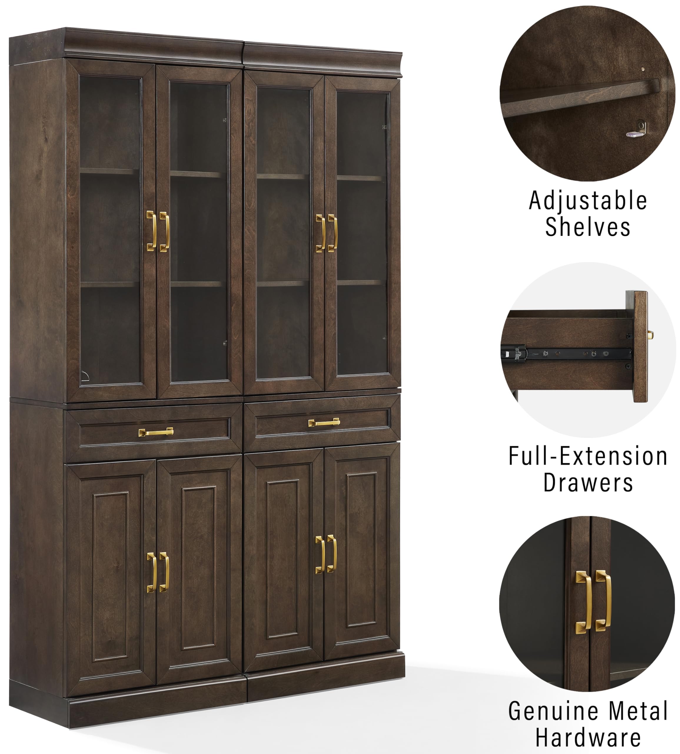 Crosley Furniture Stanton 2-Piece Glass Door Kitchen Storage Pantry Cabinet with Shelves Dining, Laundry Room, Coffee