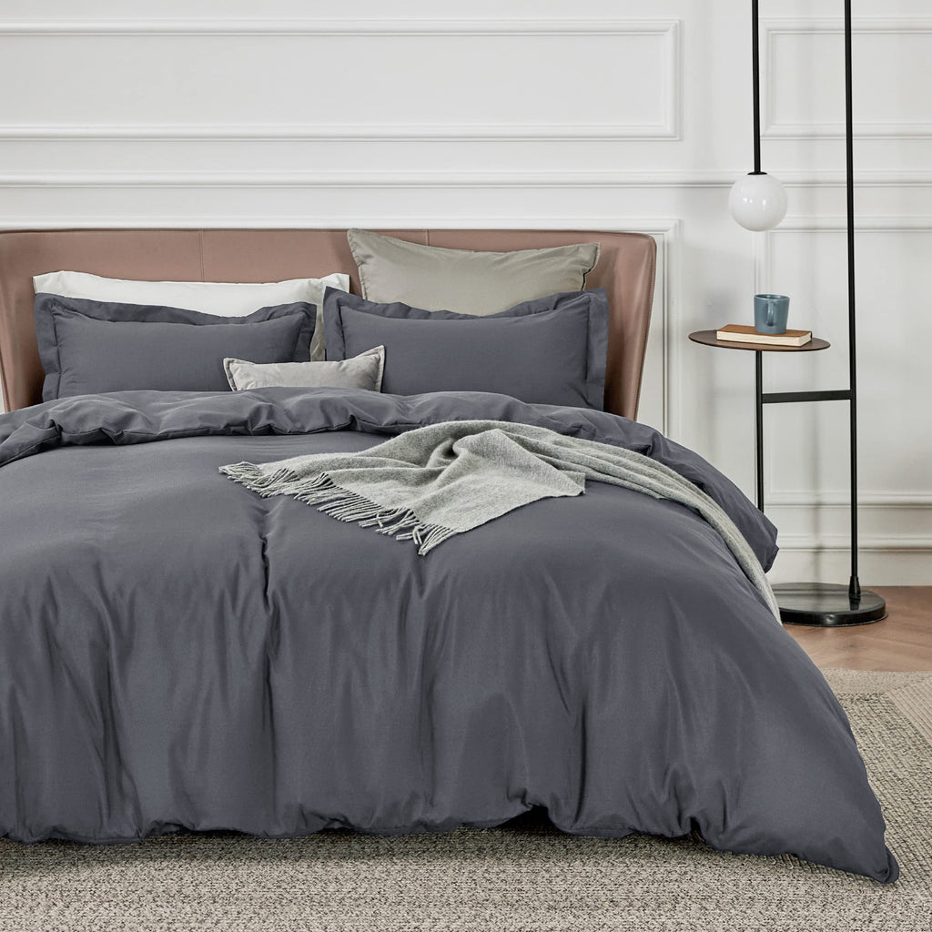 Bedsure Dark Grey Duvet Cover Queen Size - Soft Double Brushed Duvet Cover For Kids With Zipper Closure, 3 Pieces, Includes 1 Du