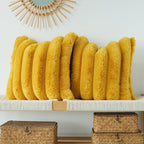 JOJUSIS Pack of 2 Faux Fur Plush Decorative Throw Pillow Covers Couch Cushion Case Soft Fluffy Pillowcases Wide Stripe (Yellow, 