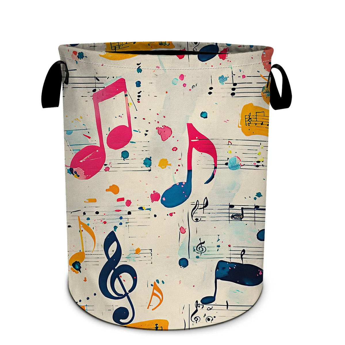 Music Notes Laundry Basket Collapsible Oxford Cloth Laundry Hamper with Handle Waterproof Clothes for Dorm Bathroom Bedroom 15.7