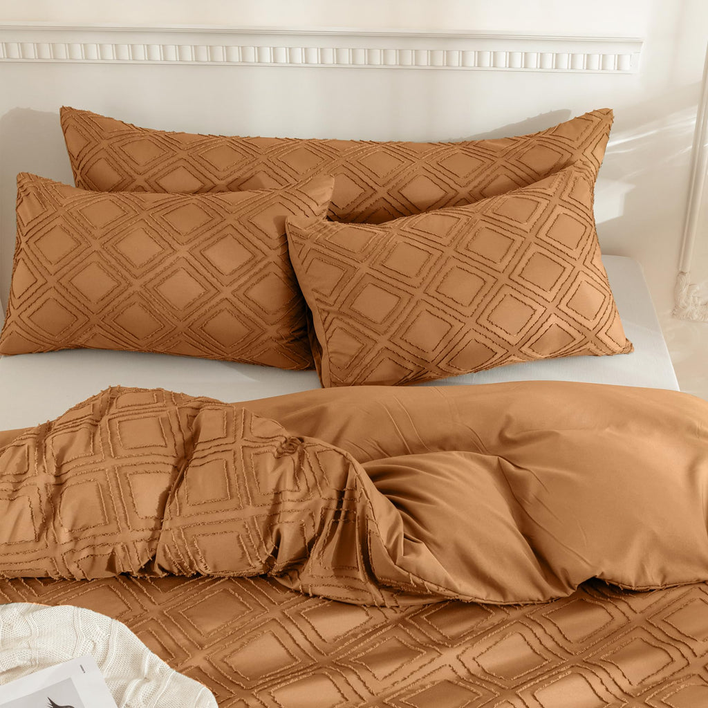 Jellymoni 1 Pack Rust Body Pillowcase, Soft Microfiber Grid Tufted Pillow Covers With Envelope Closure (Pillows Are Not Included