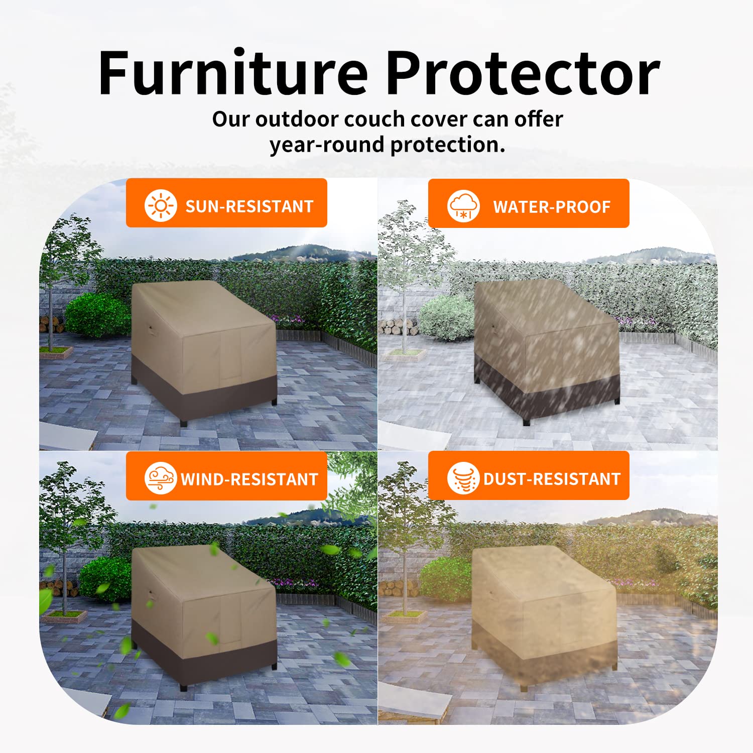 Easy-Going Waterproof Outdoor Lounge Chair Cover, Heavy Duty Patio Couch Cover, Windproof Outdoor Furniture Cover With Air Vent (2 Pack-33.5Wx31.5Dx36H Inch, Camel/Dark Brown)