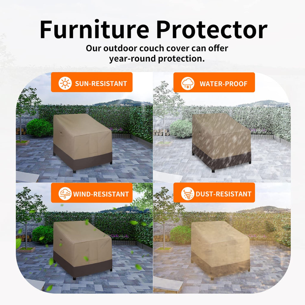 Easy-Going Waterproof Outdoor Lounge Chair Cover, Heavy Duty Patio Couch Cover, Windproof Outdoor Furniture Cover With Air Vent (2 Pack-33.5Wx31.5Dx36H Inch, Camel/Dark Brown)
