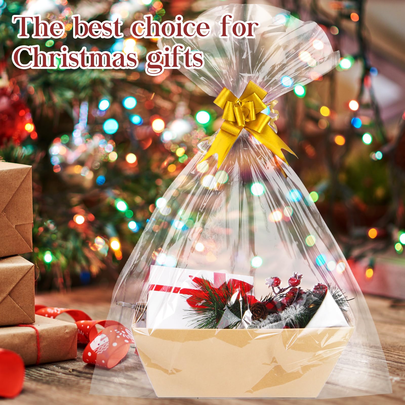 Aforoeoa 10Pack Baskets For Gifts Empty, 10X12   Thick Kraft Gift Basket With 10 Bows 10 Bags Empty Gift Baskets For Christmas,
