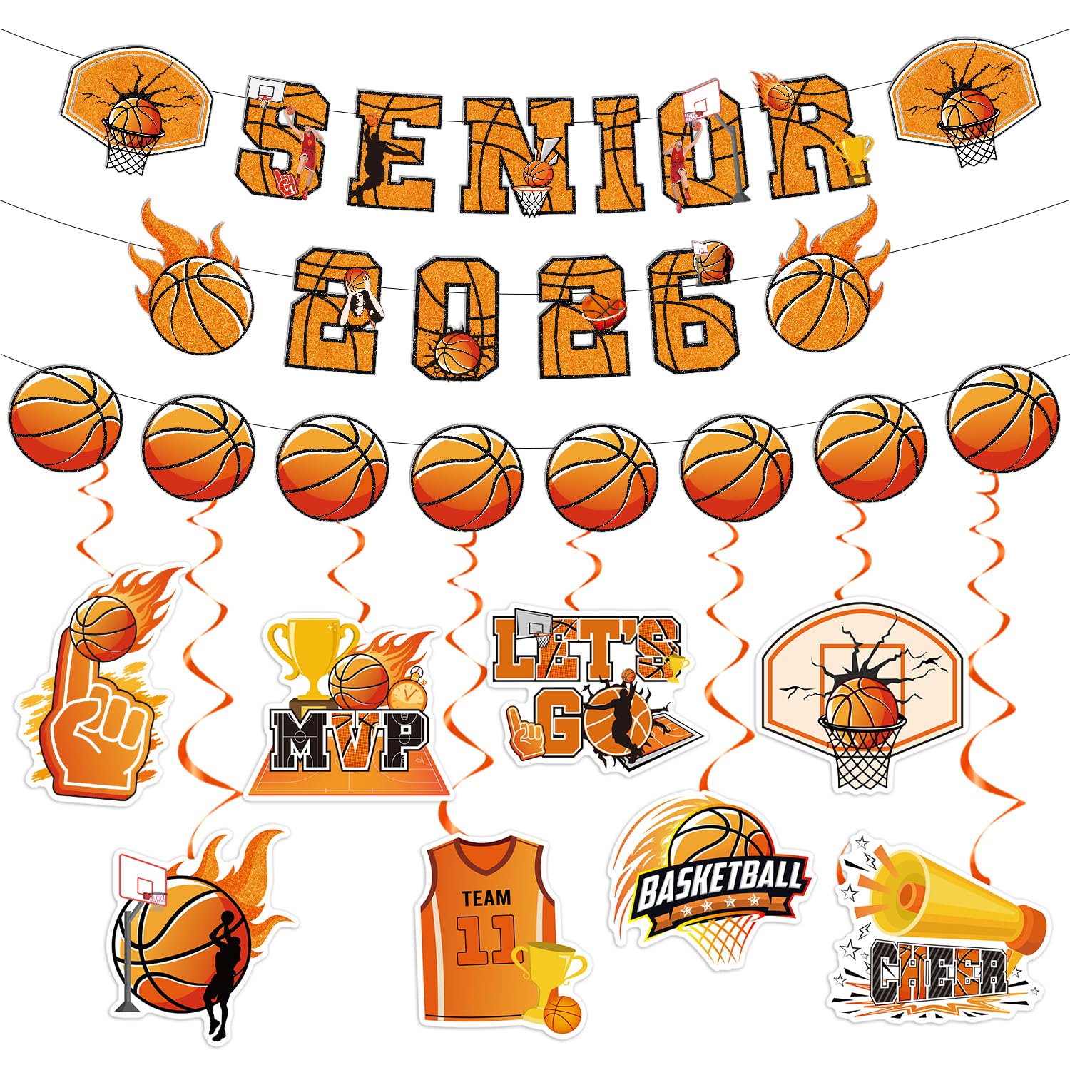 Senior Night Basketball Party Decorations - Senior 2026 Graduation Decoration Basketball Banners with Hanging Swirls for High Sc