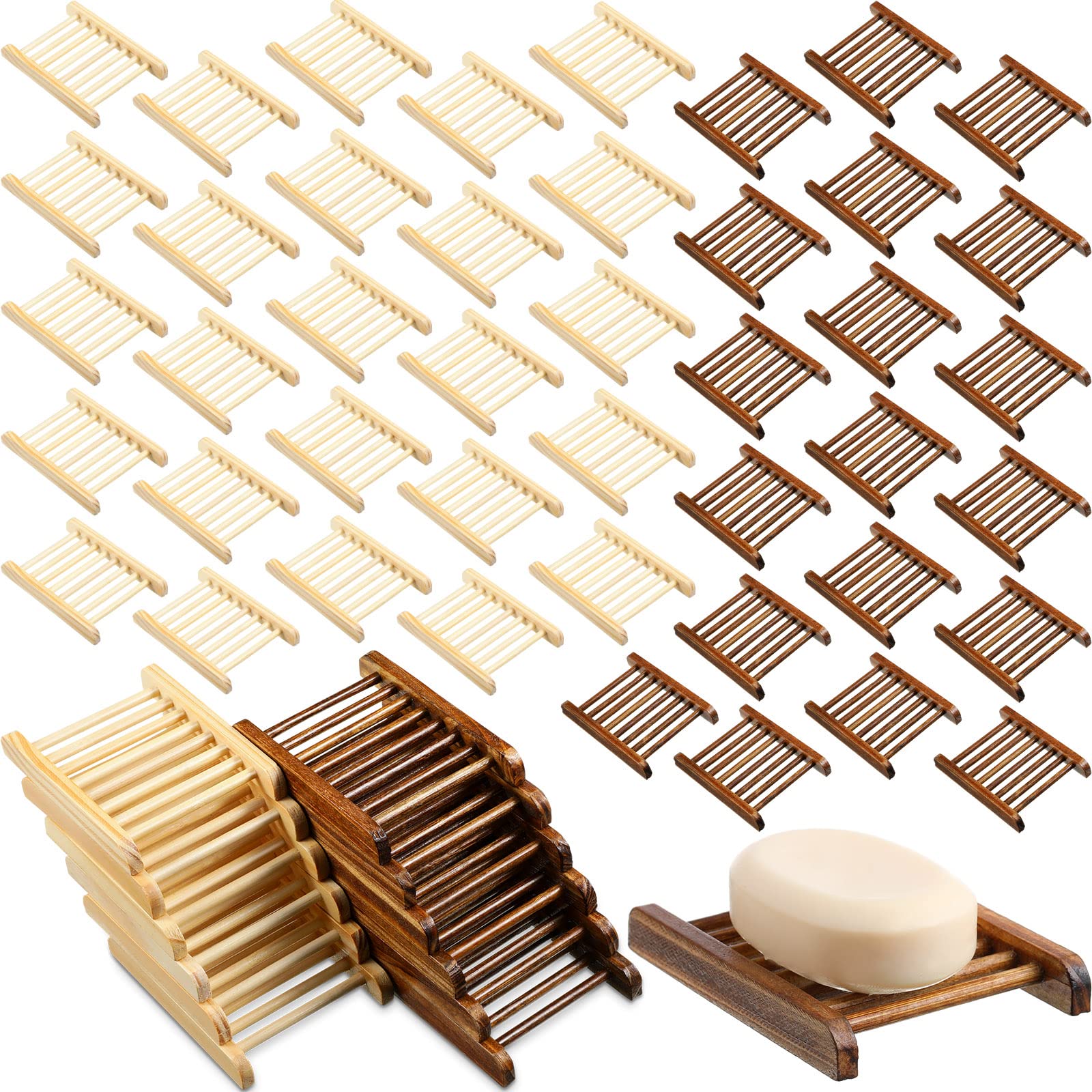 Sawysine 50 Pcs Home Bamboo Wood Soap Holder Bulk Bathroom Wooden Soap Dish Tray Wood Soap Saver 4.72 x 3.35 x 0.7 Inch Hand Cra
