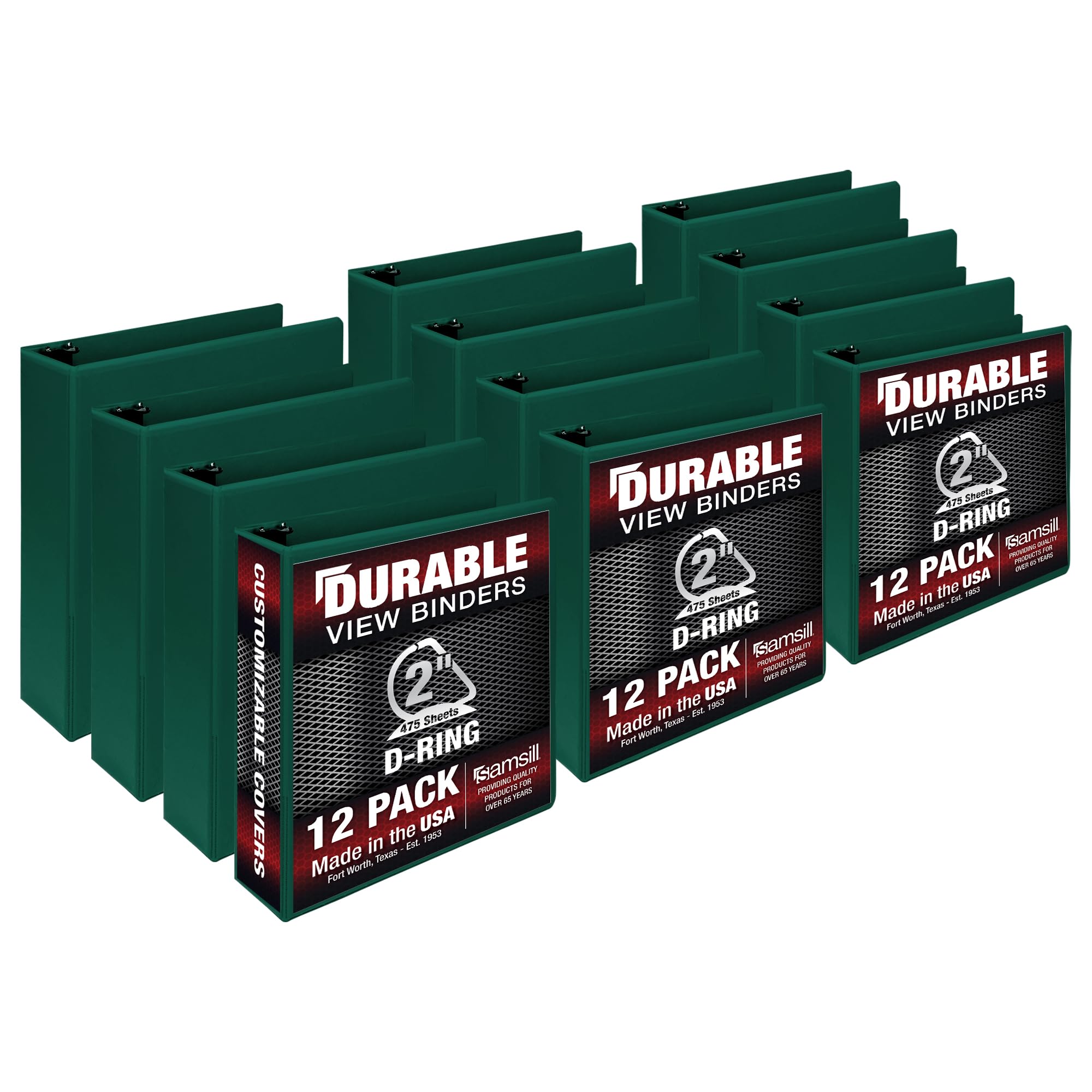 Samsill Durable 2 Inch, Made In The Usa, D Ring, Customizable Clear View, Green, 12 Pack, Each Holds 475 Pages