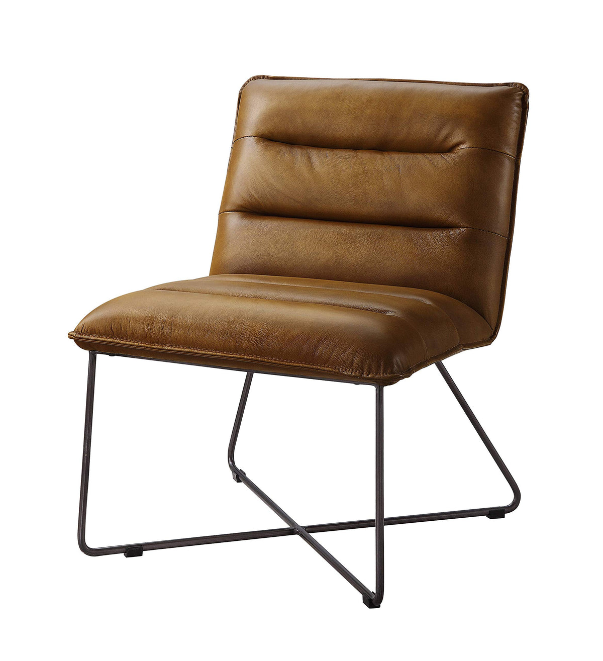 Acme Balrog Top Grain Leather Armless Accent Chair in Saddle Brown