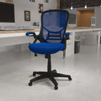 Flash Furniture Porter High-Back Swivel Office Chair with Adjustable Lumbar Support and Seat Height, Ergonomic Mesh Desk Chair with Flip-Up Armrests, Blue/Black